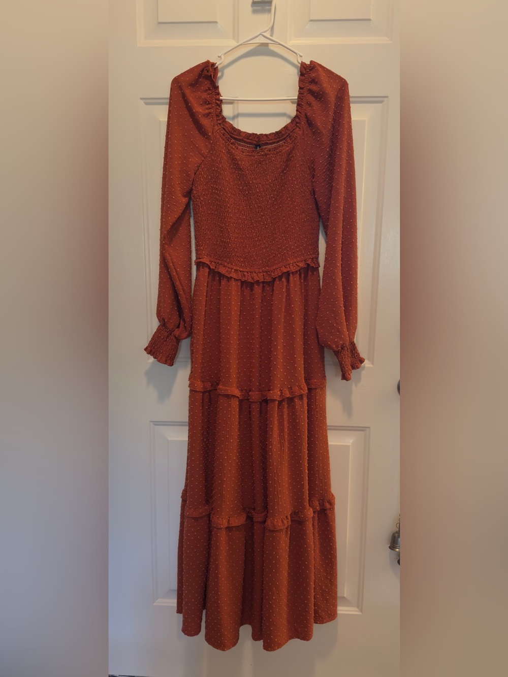 PrettyGarden Women’s Rust Tiered Long Sleeve Maxi Dress M